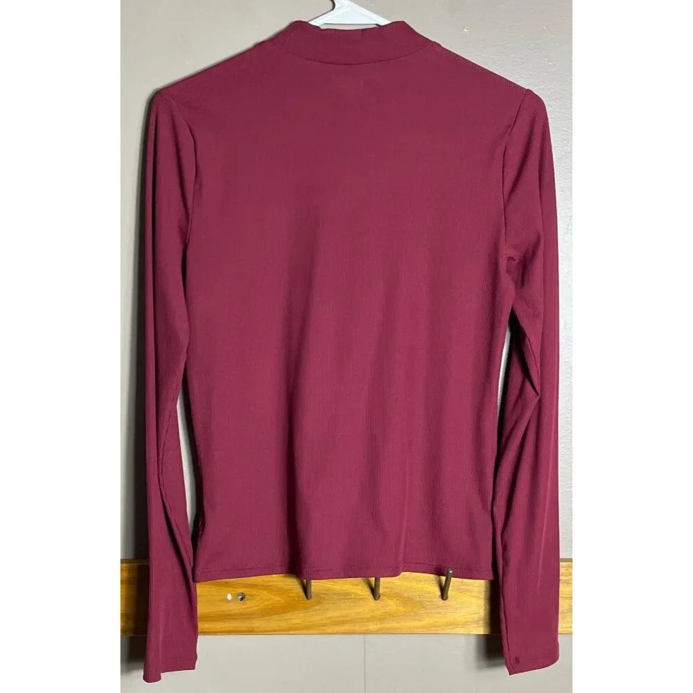 Maroon Mock Neck Shirt No Boundaries Long Slv Capsule Preppy Basic Layer Women M - Picture 5 of 5